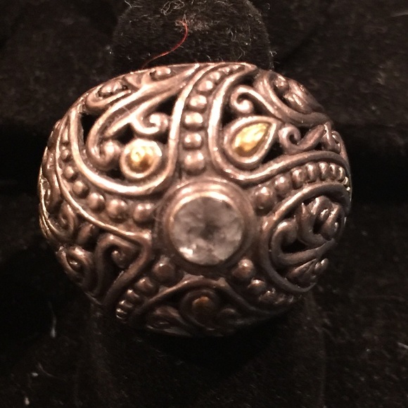 Sterling silver ring with 18KT pieces. - Picture 2 of 5